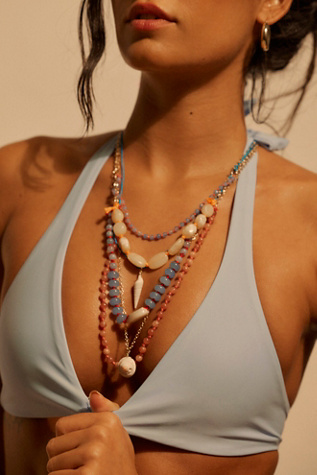 Женское колье Free People Hailee Semiprecious Layered Beaded, цвет: Лазурный / Коралловый — фото 6
