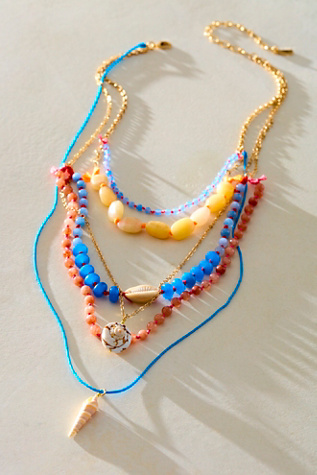 Женское колье Free People Hailee Semiprecious Layered Beaded, цвет: Лазурный / Коралловый — фото 4
