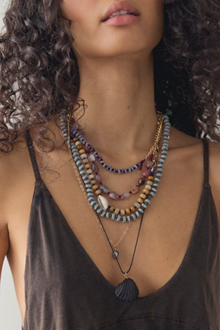 Hailee Semiprecious Beaded Necklace at Free People in Pale Blue & Tan