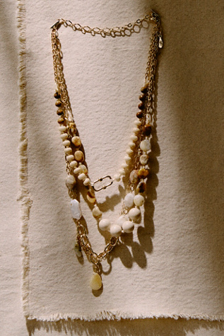 Ariana Ost Cliff Beaded Semiprecious Stone Layered Necklace at Free People in Tan