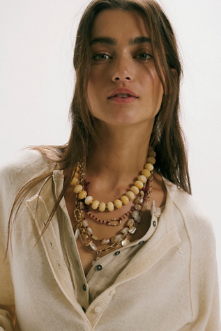 Ariana Ost Cliff Beaded Semiprecious Stone Layered Necklace at Free People in Pink
