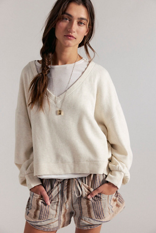 We The Free Comfort Zone V-Neck Pullover at Free People in Tan, Size: M