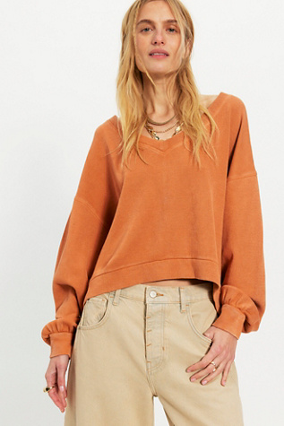 We The Free Comfort Zone V-Neck Knit Pullover at Free People in Orange, Size: S