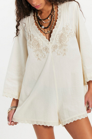 Cawley Embroidered Romper by Free People in White, Size: S