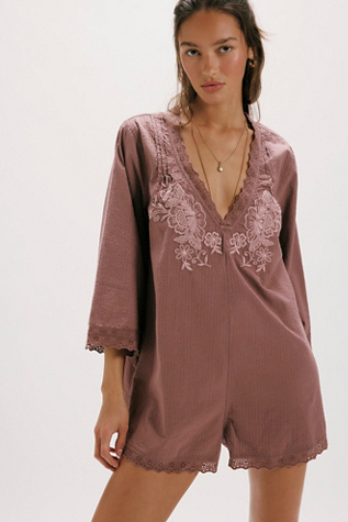 Cawley Embroidered Romper by Free People in Purple, Size: S