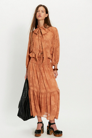 On The Horizon Jacquard Maxi Skirt Set by Free People in Orange, Size: L