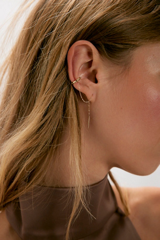 Женские серьги Free People Lindsey L. Allen Gold Granule Cuff Threader, цвет: 10k Золотой — фото 5