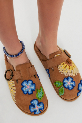 Drift Embroidered Mules by Laidback London at Free People in Yellow, Size: EU 40