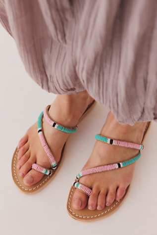 Diani Beaded Sandals by Laidback London at Free People in Light Brown Leather Black, Size: EU 39