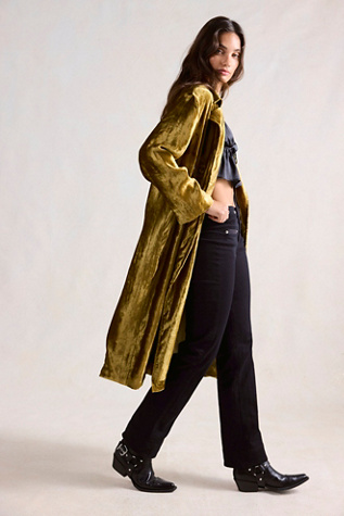 Женские куртки Denim And Bone Velvet Duster, цвет: Оливковый золотой — фото 3