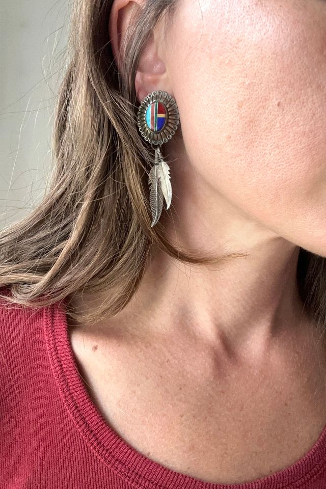 Vintage Sterling Feather and Stone Earrings Selected by Grievous Angel Vintage #2