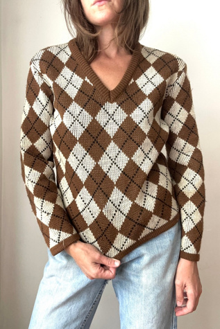 Vintage 1970s Brown Argyle Sweater Selected by Grievous Angel Vintage