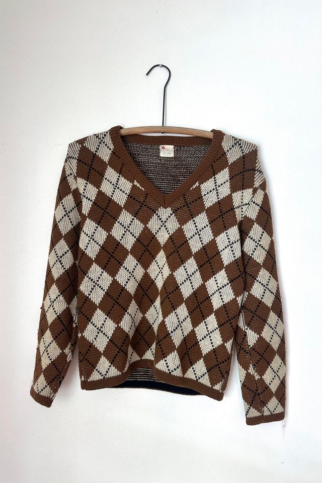 Vintage 1970s Brown Argyle Sweater Selected by Grievous Angel Vintage #1