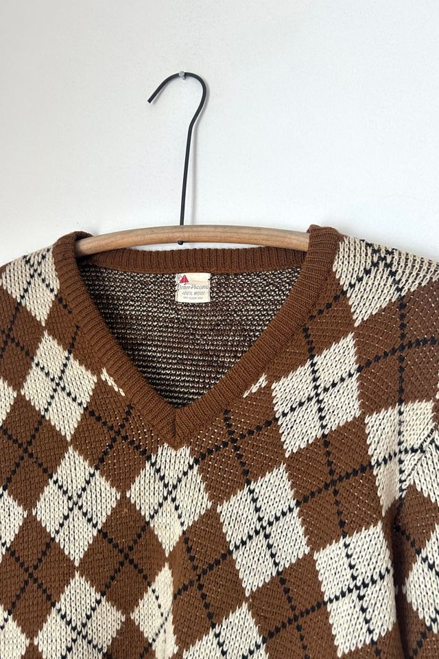 Vintage 1970s Brown Argyle Sweater Selected by Grievous Angel Vintage #2