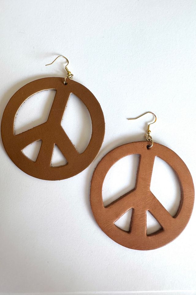Vintage Leather Peace Sign Earrings Selected by Grievous Angel Vintage