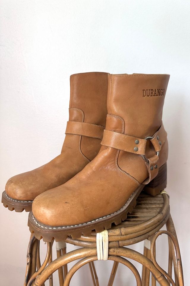 Vintage Tan Leather Moto Ankle Boots Selected by Grievous Angel Vintage #1