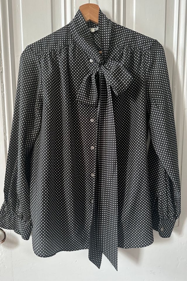 Vintage Flowy Evan Picone Polka Dot Blouse with Bow Tie Selected by KA.TL.AK