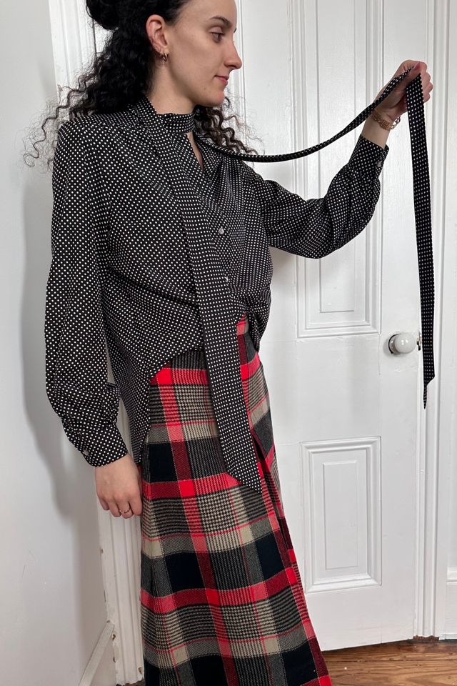 Vintage Flowy Evan Picone Polka Dot Blouse with Bow Tie Selected by KA.TL.AK #1