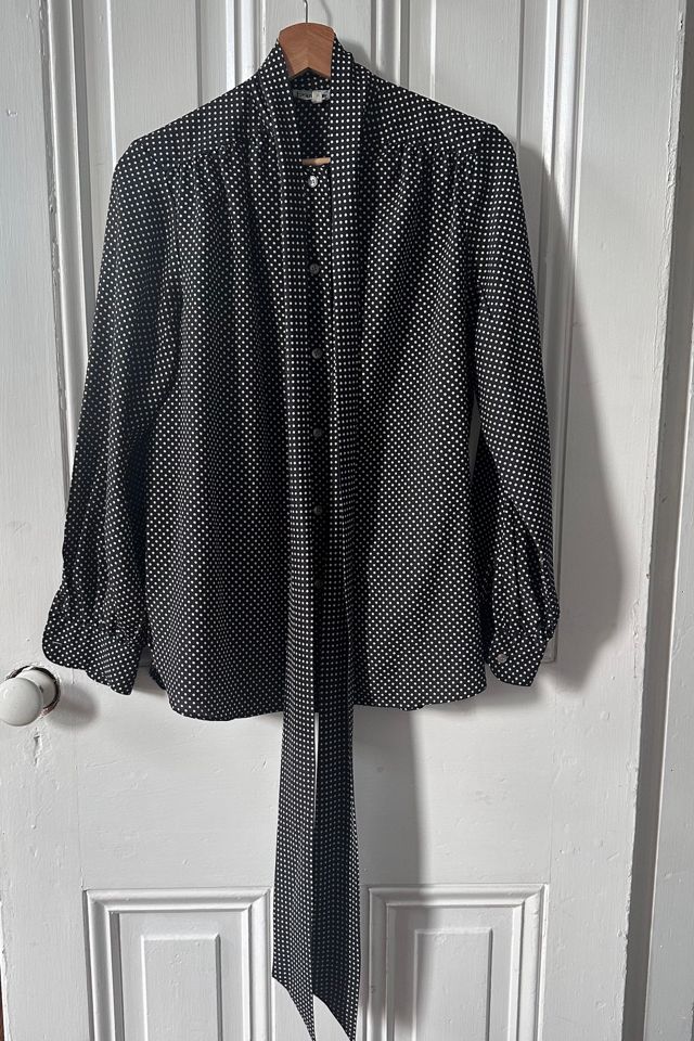 Vintage Flowy Evan Picone Polka Dot Blouse with Bow Tie Selected by KA.TL.AK #3