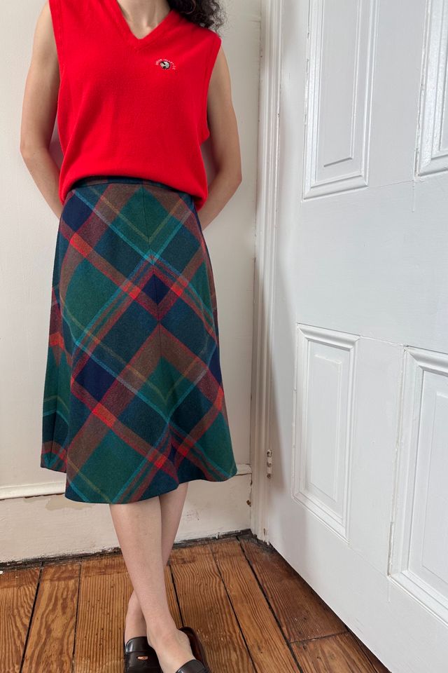 Vintage Wool Blend A-Line Plaid Midi Skirt Selected by KA.TL.AK #3