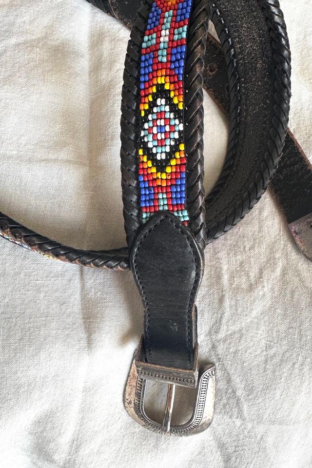 Vintage 1991 Western Style Eddie Bauer Beaded Leather Belt Selected by KA.TL.AK