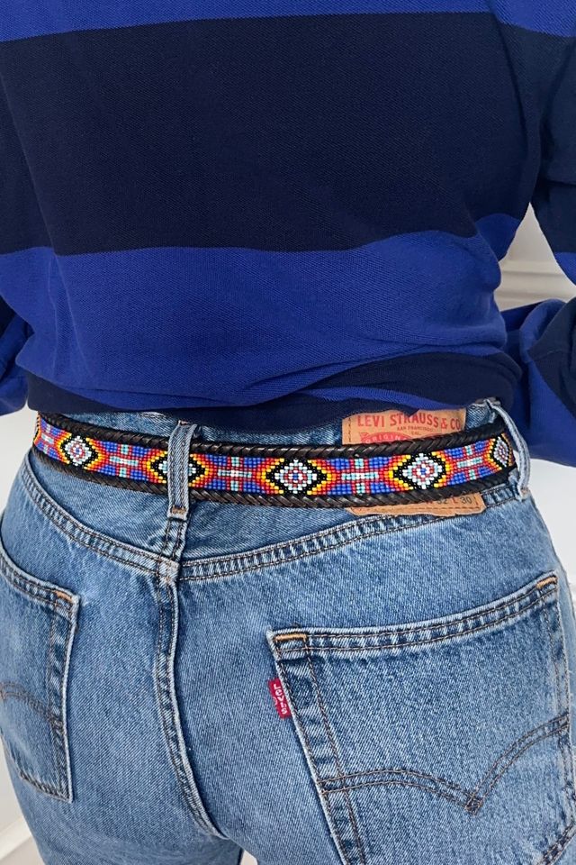 Vintage 1991 Western Style Eddie Bauer Beaded Leather Belt Selected by KA.TL.AK #1