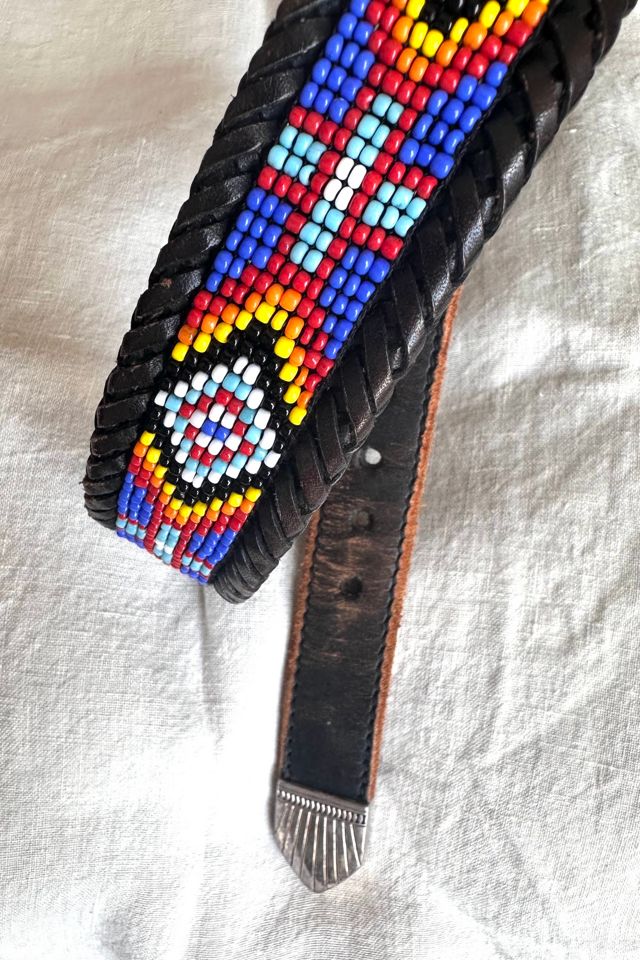 Vintage 1991 Western Style Eddie Bauer Beaded Leather Belt Selected by KA.TL.AK #2