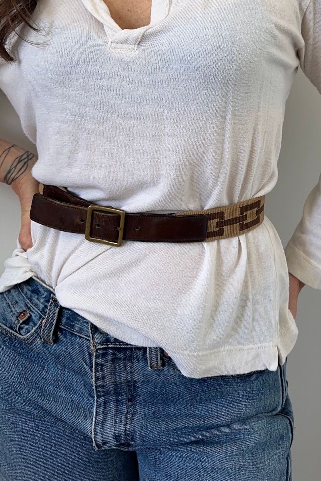 Vintage Coach Preppy Wool and Leather Belt with Brass Hardware Selected by KA.TL.AK #3