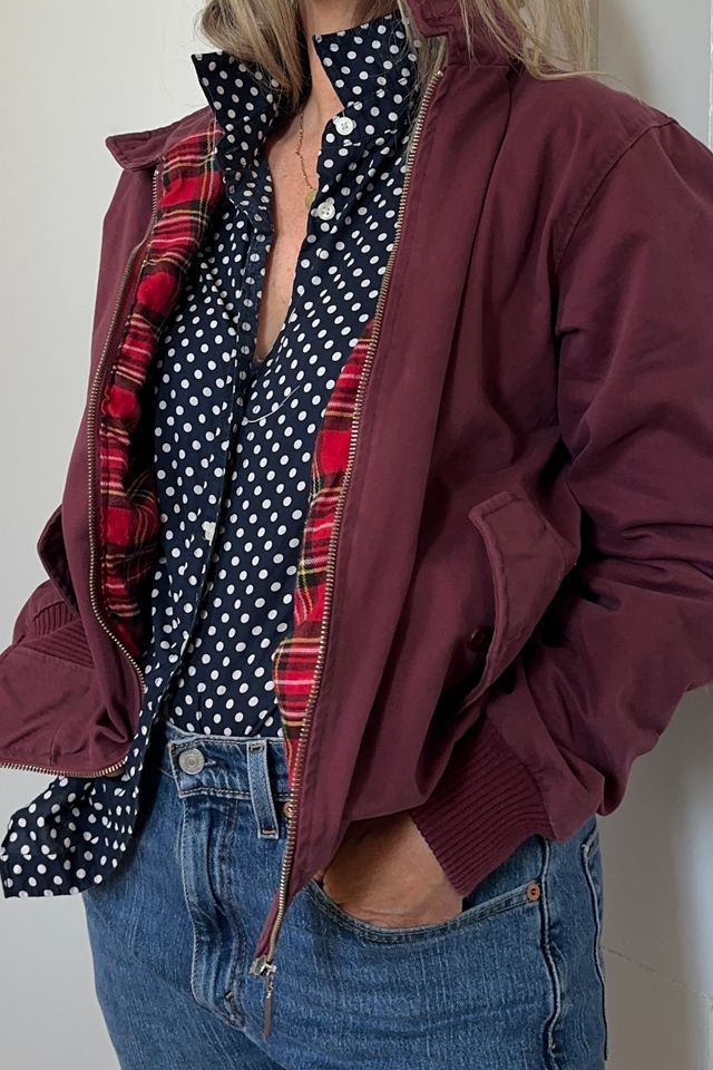Burgundy Cotton Bomber Style Jacket with Plaid Lining Selected by KA.TL.AK #1
