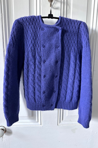Vintage Cable Knit Violet Wool Double Breasted Sweater Selected by KA.TL.AK