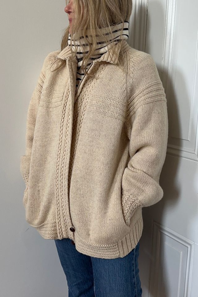 Vintage Wool Cream-Colored Zip Front Cardigan Sweater Selected by KA.TL.AK #1