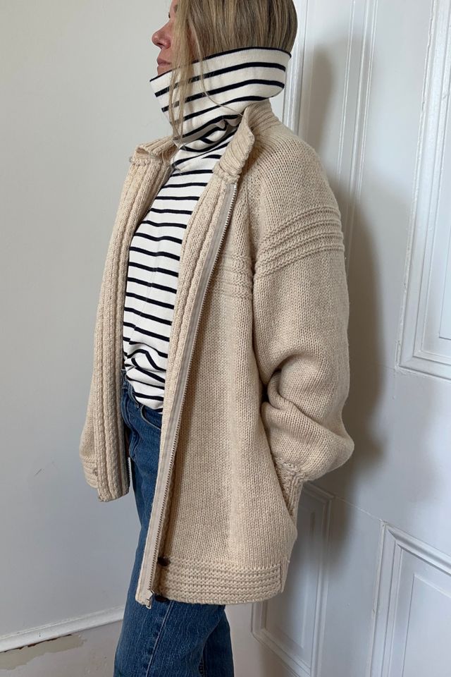 Vintage Wool Cream-Colored Zip Front Cardigan Sweater Selected by KA.TL.AK #2