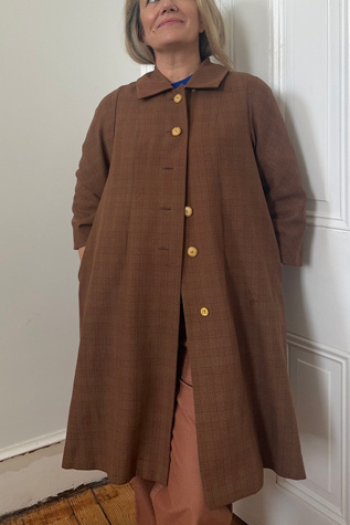 Vintage Handmade Copper Plaid Overcoat with Swirl Lining Selected by KA.TL.AK