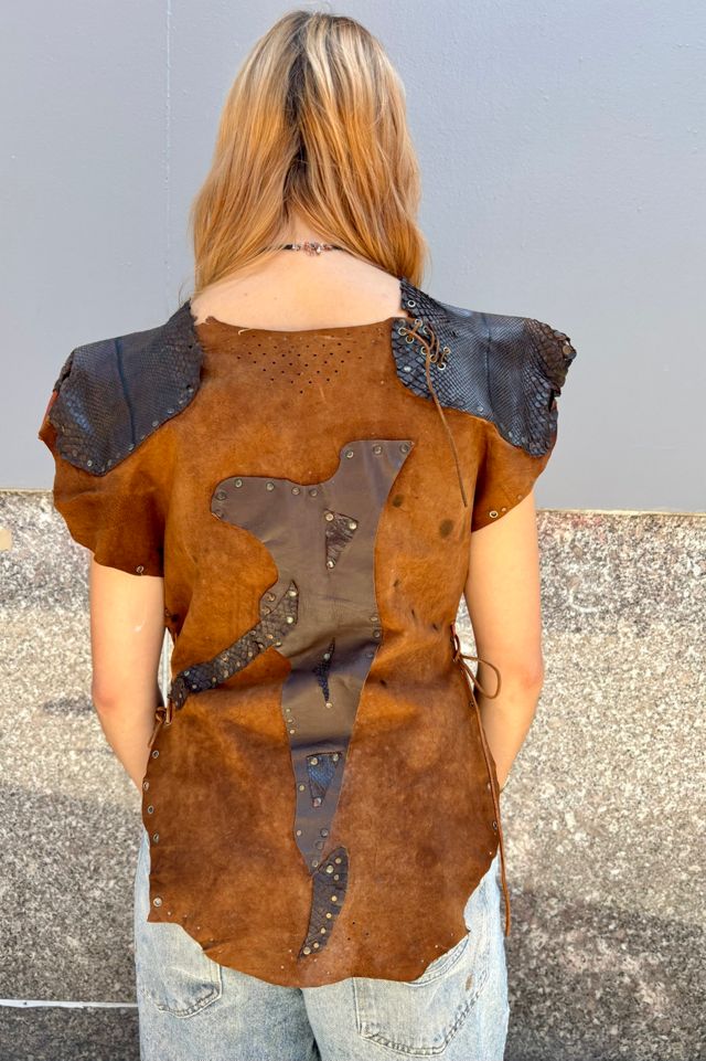 Vintage Leather Patchwork Lace Up Top Selected by Nomad Vintage #1