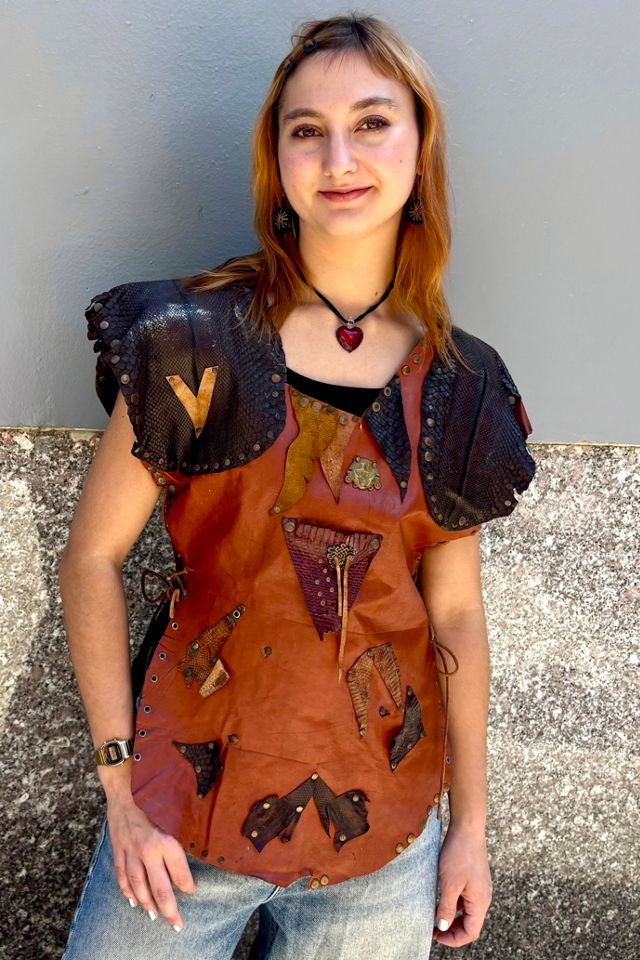 Vintage Leather Patchwork Lace Up Top Selected by Nomad Vintage #3