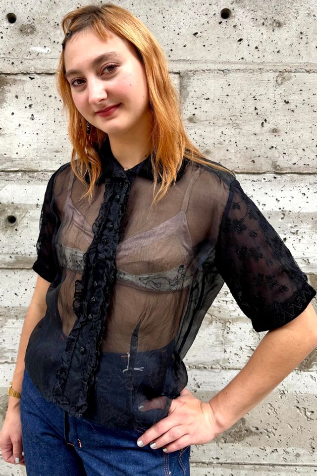 1990’s Sheer Black Lace embroidered Blouse Selected by Nomad Vintage #1