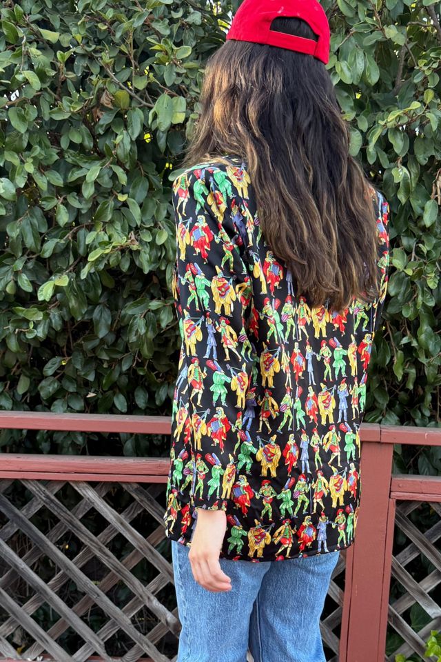 1990s Silk Commedia dell'Arte Print Slouch Blazer Selected by Personal Choice #1