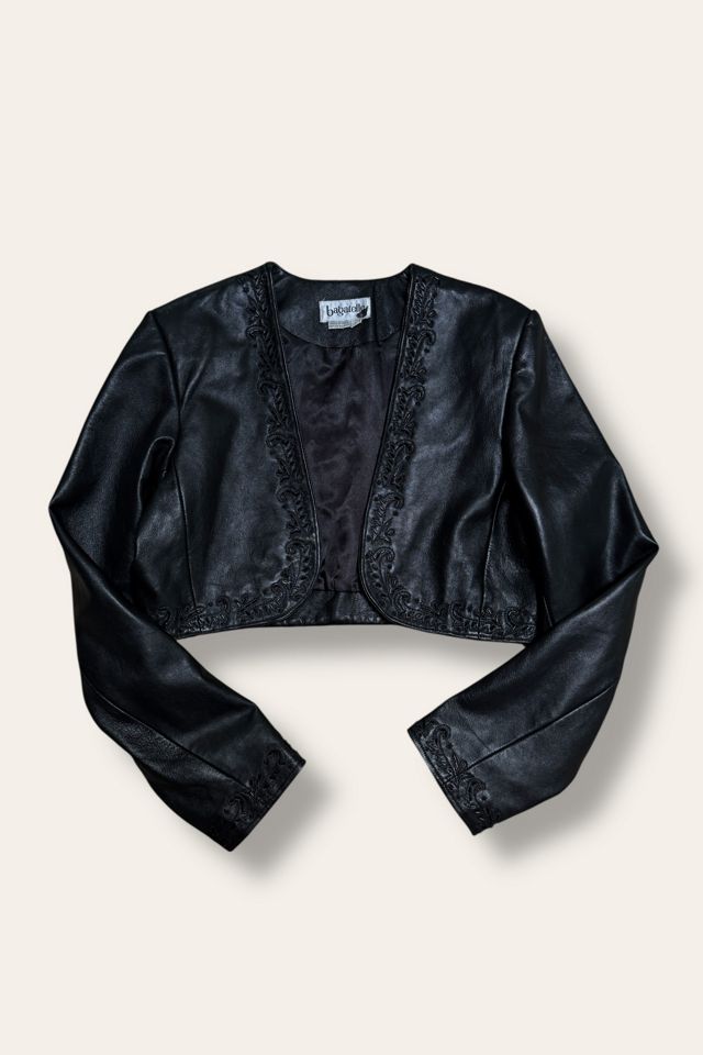 Vintage 1990's Cropped Beaded Leather Jacket Selected By Afterlife Boutique