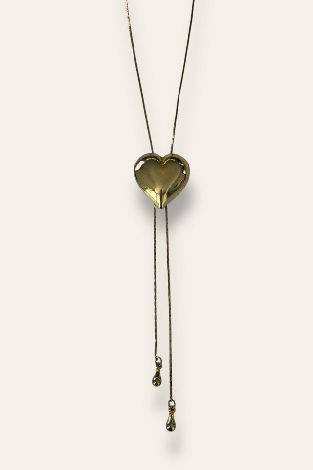Vintage 90's Puff Heart Lariat Necklace Selected By Afterlife Boutique