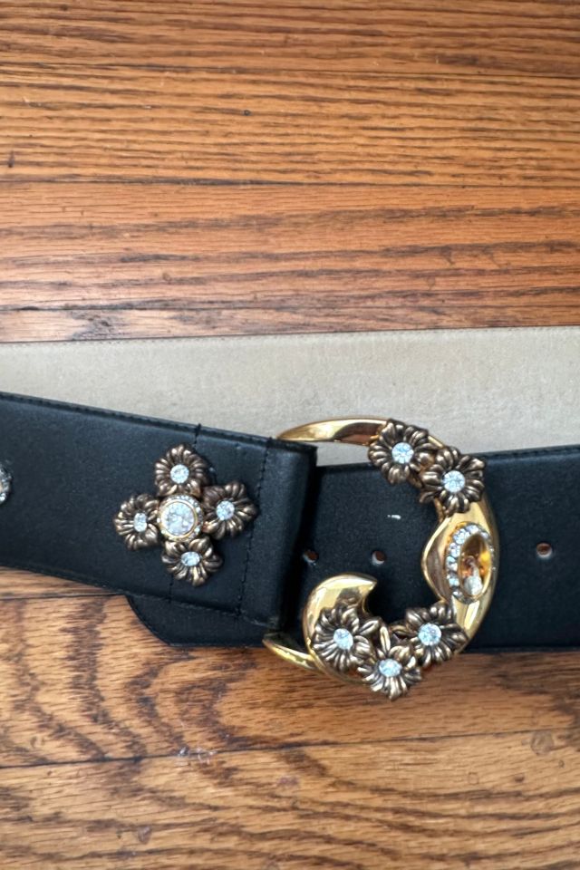 Vintage 1990s Bejeweled Wide Leather Belt Selected by Cherry #1