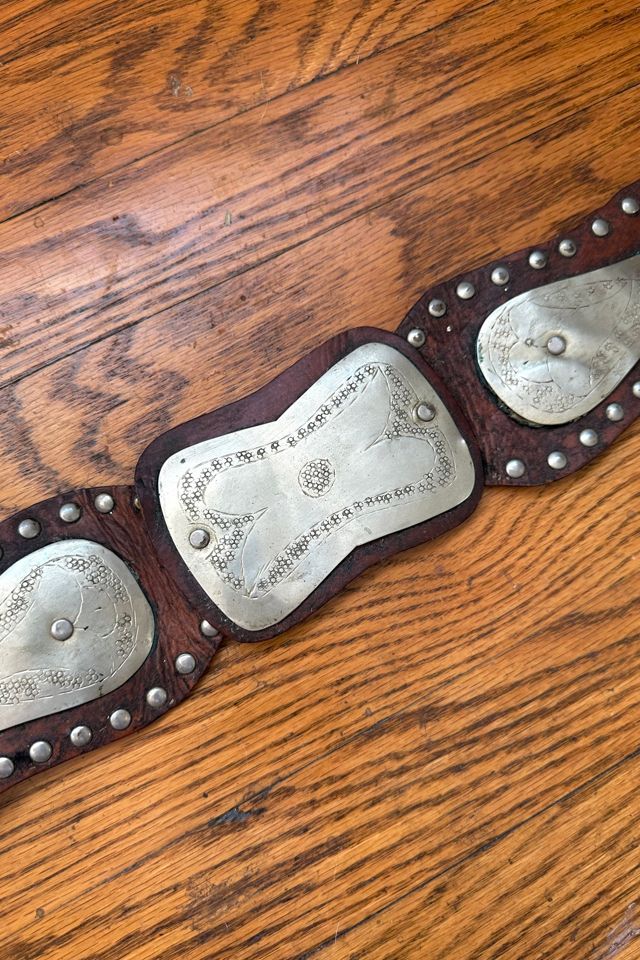 Vintage 1970s Brass and Studded Wide Leather Belt Selected by Cherry #1