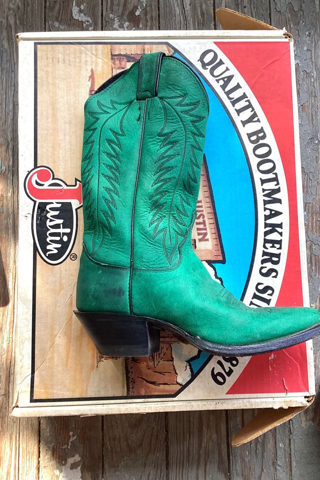 Vintage 1980s Green Justin Cowgirl Boots Selected by Cherry #1