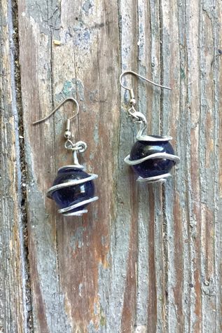 Vintage 1980s Artisan Spun Aluminum and Marble Earrings Selected by Cherry