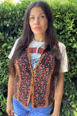 Vintage 1970s Hand Painted Suede and Crochet Vest Selected by Cherry