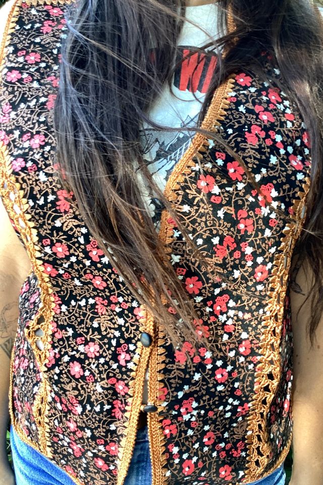 Vintage 1970s Hand Painted Suede and Crochet Vest Selected by Cherry #1