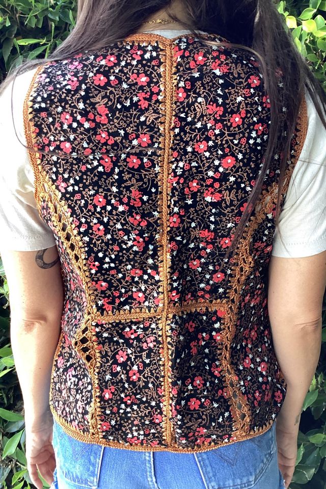 Vintage 1970s Hand Painted Suede and Crochet Vest Selected by Cherry #2