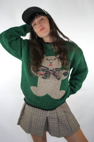 Vintage Paisley Bow Tie Teddy Bear Chunky Knit Sweater Selected By Moons + Junes Vintage