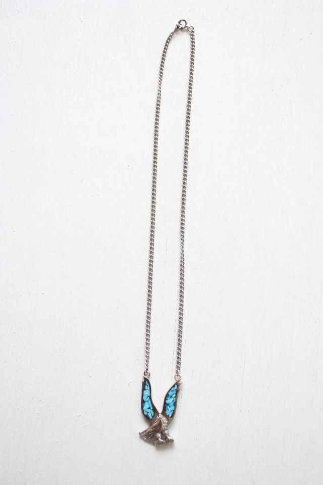 Vintage Crushed Turquoise Eagle Pendant Necklace Selected By Moons + Junes Vintage #1