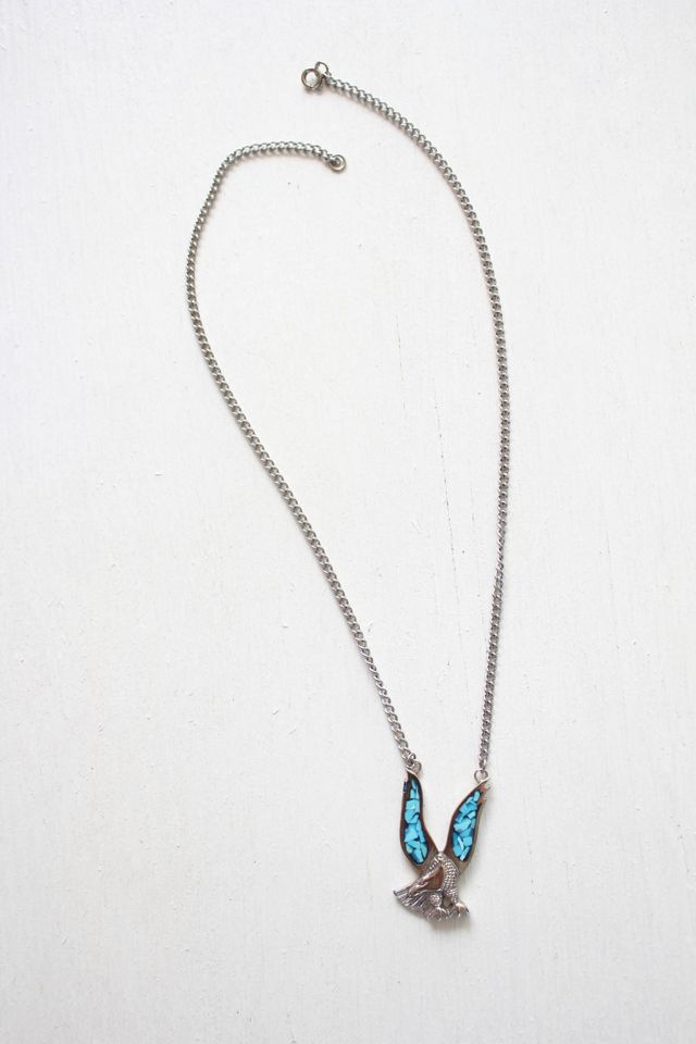 Vintage Crushed Turquoise Eagle Pendant Necklace Selected By Moons + Junes Vintage #2