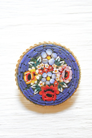 Vintage Italian Mosaic Floral Brooch Pin Selected By Moons + Junes Vintage
